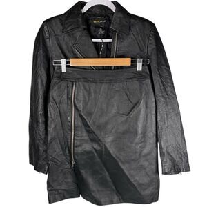 Metrostyle women’s 6 black Leather asymmetrical zip Up Jacket Skirt set